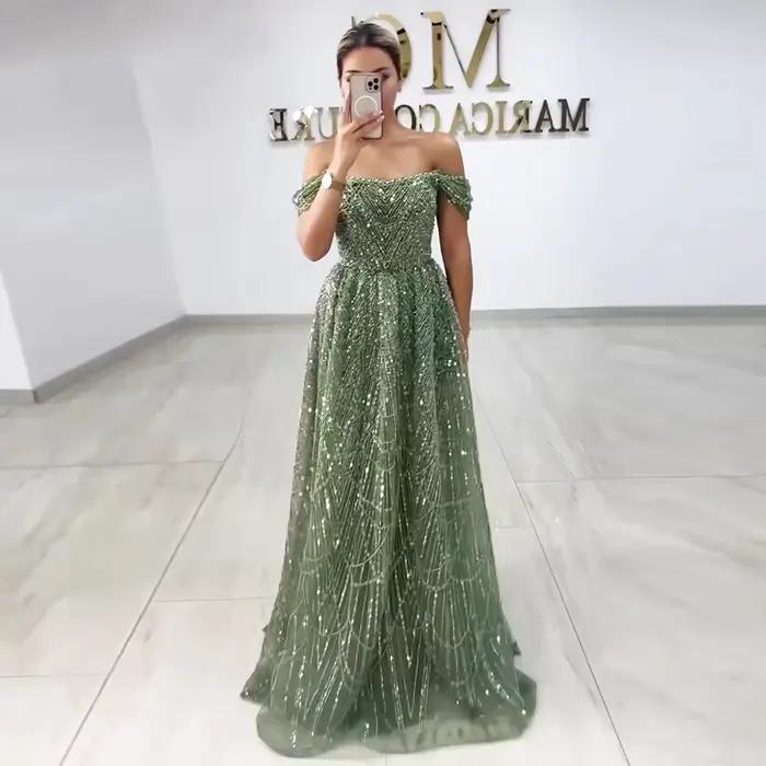 Sharon Said luxe arabe perlé robe de soirée nue pour mariage de Dubaï épaules nues grande taille robes