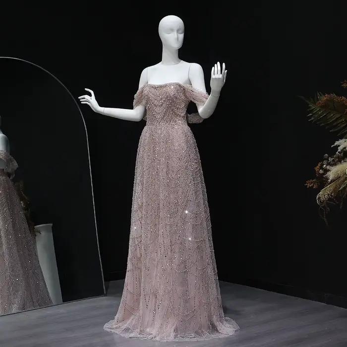 Sharon Said luxe arabe perlé robe de soirée nue pour mariage de Dubaï épaules nues grande taille robes
