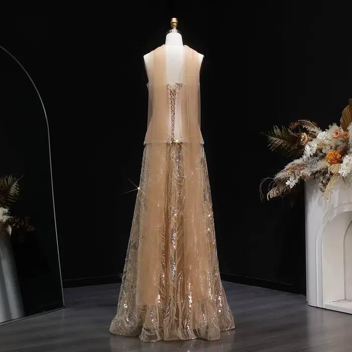 Robe de soirée trapèze de luxe Sharon Said Dubai avec sequins et écharpe