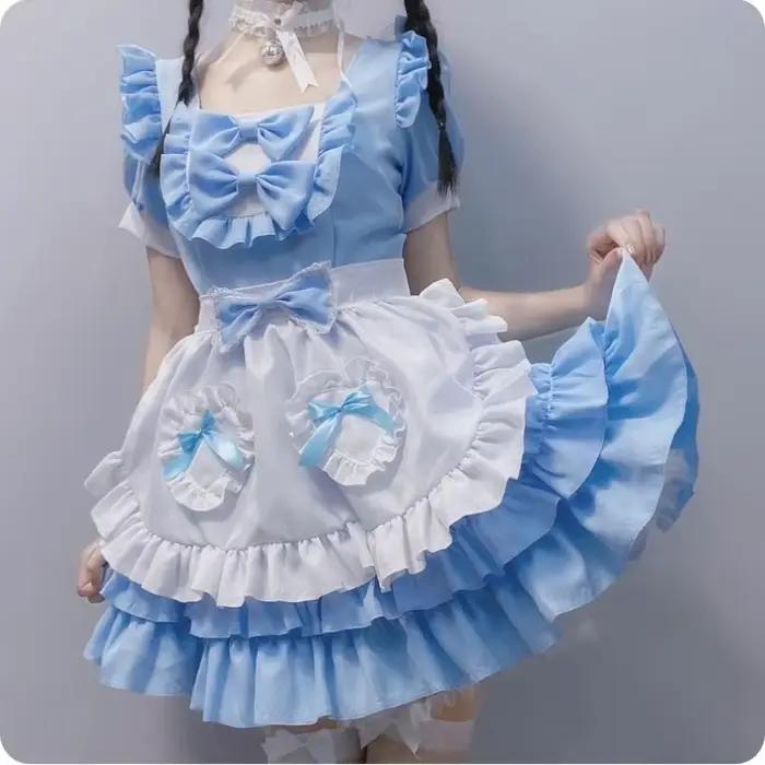 Robe Lolita Sexy Japonaise Crème Petite Demoiselle De Miel Costume Bleu Rose Rouge Noir