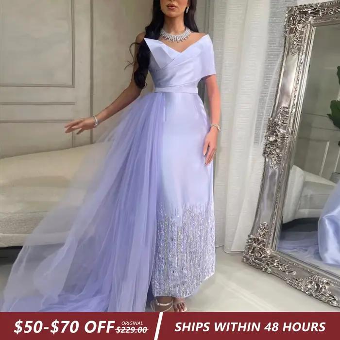 Robe Sharon Said en polyester vert sauge pour soirée officielle avec surjupe, décolleté d'une épaule, perles et plissé, tenue de mariage personnalisée pour femmes de tous âges