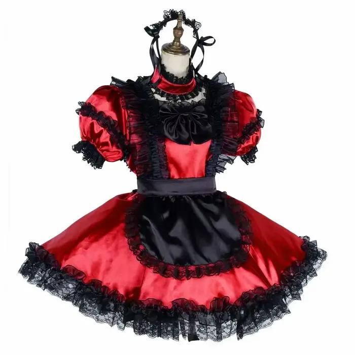Uniformes de femme de chambre en dentelle noire française avec tablier