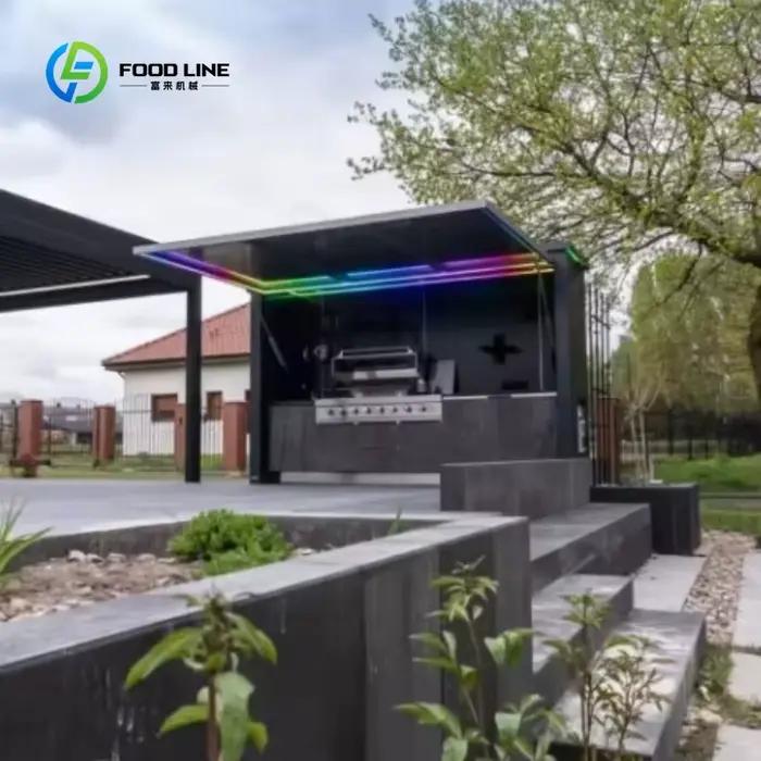 Cuisine extérieure personnalisée avec plan de travail en granit, barbecue à gaz, armoire de rangement, structure robuste en acier inoxydable, entièrement étanche