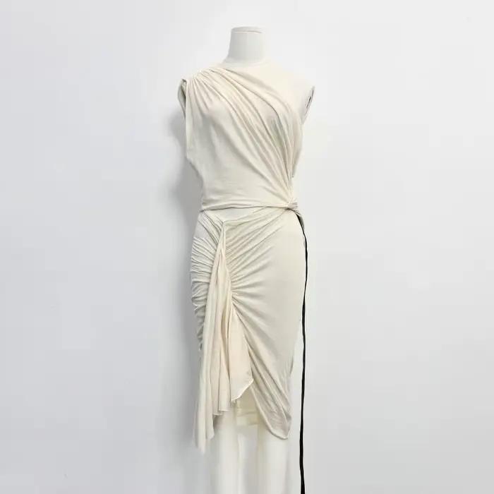 Robe moulante sexy asymétrique sans manches torsadée style gothique pour femme - Collection High Street