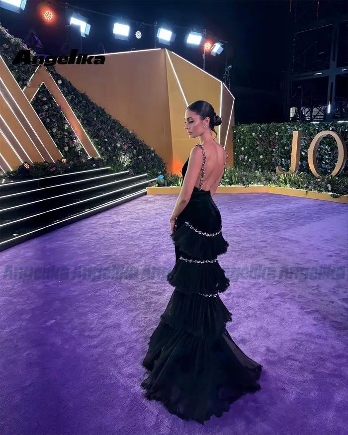 Angelika Robes De soirée sirène à la mode pour les femmes Dubaï strass dos nu à plusieurs niveaux