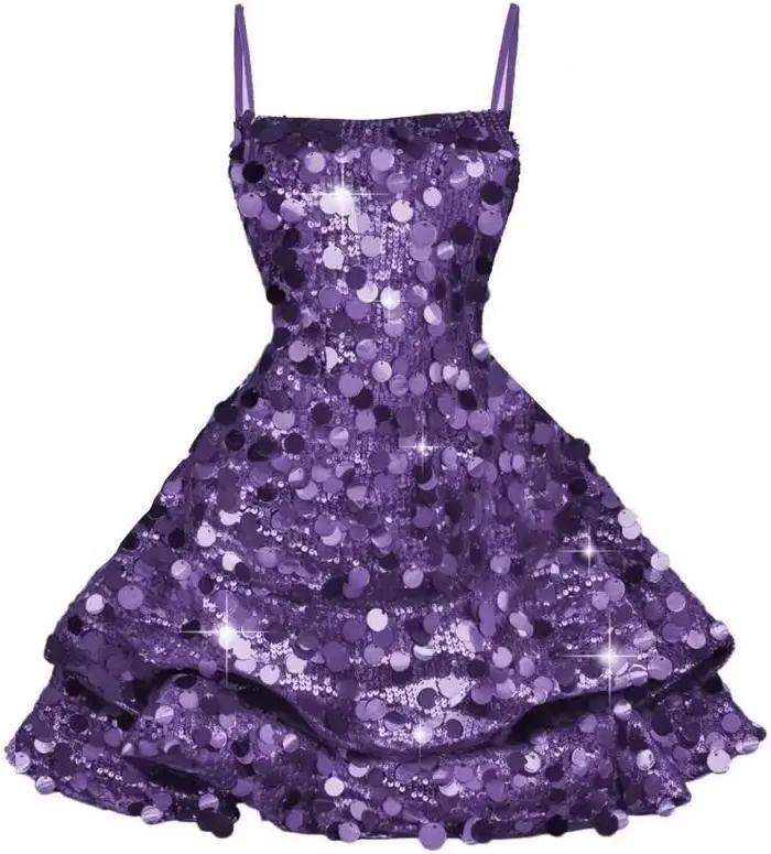 Robe Courte Sexy à Paillettes pour Adolescentes