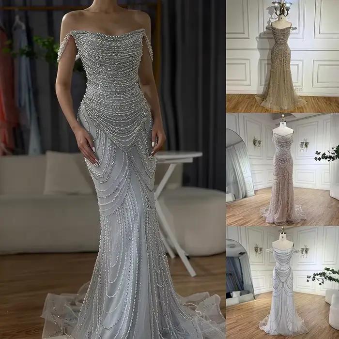 Dubaï blanc nu épaules dénudées sirène robes de soirée de luxe