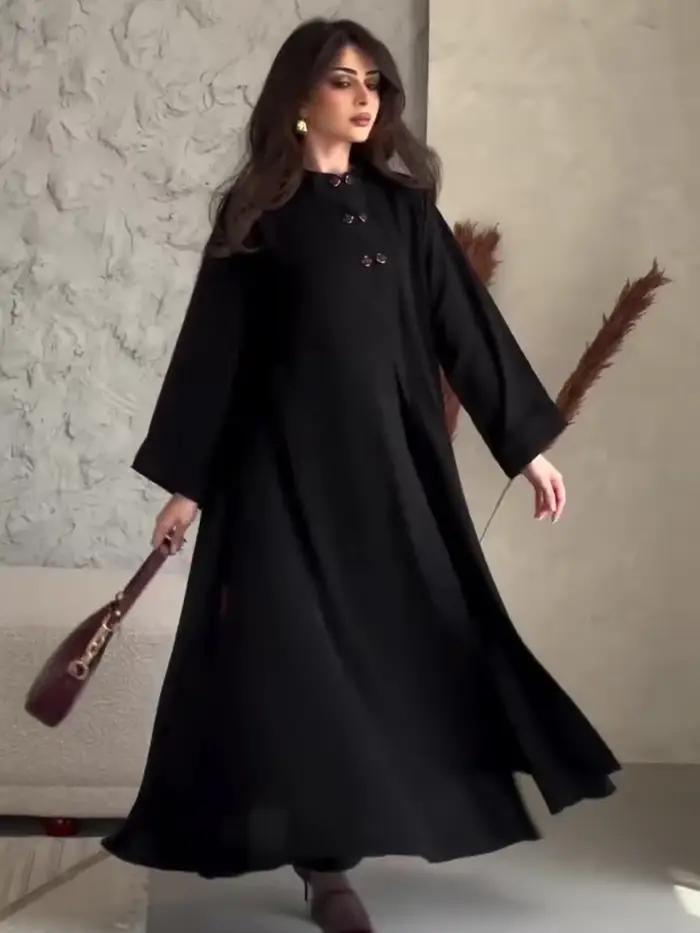 Robe de soirée noire Vintage de couleur unie