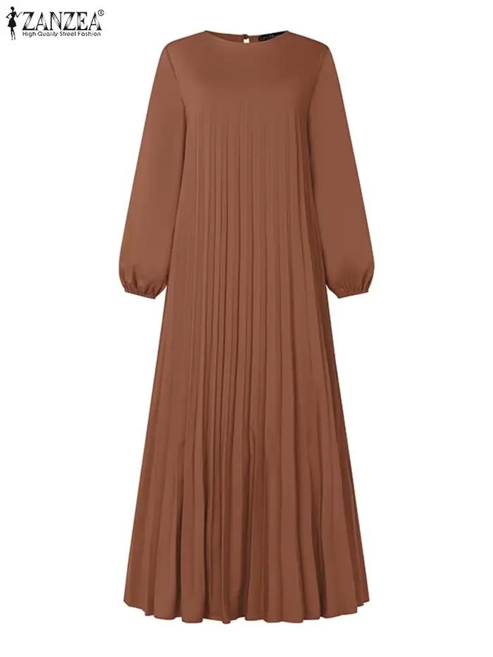 Robe d'été plissée à manches longues pour femmes