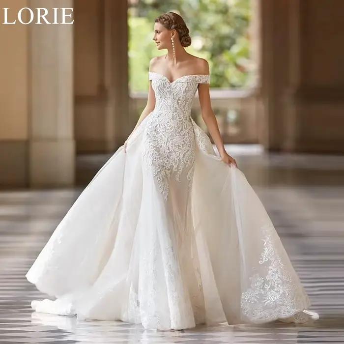 LORIE BO00-Off-Robe de Mariée Plissée en Dentelle
