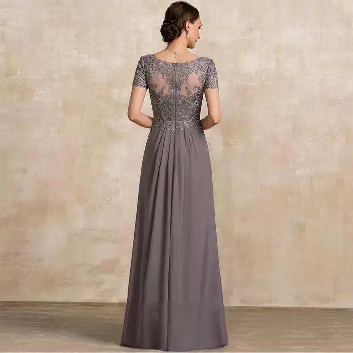 Robe de Mère de la Mariée en Mousseline avec Dentelle Fleurié Pour Soirées et Cérémonies Spéciales