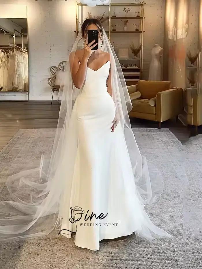 Oine 2026 robe de mariée en Satin blanc col en cœur sans manches sirène robes