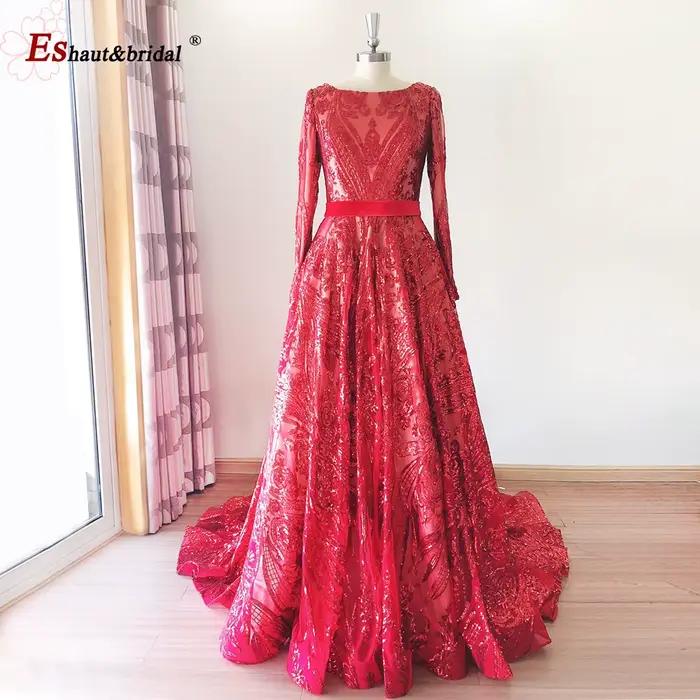 Robe de soirée de luxe A-Line Dubaï pour femme musulmane 2026