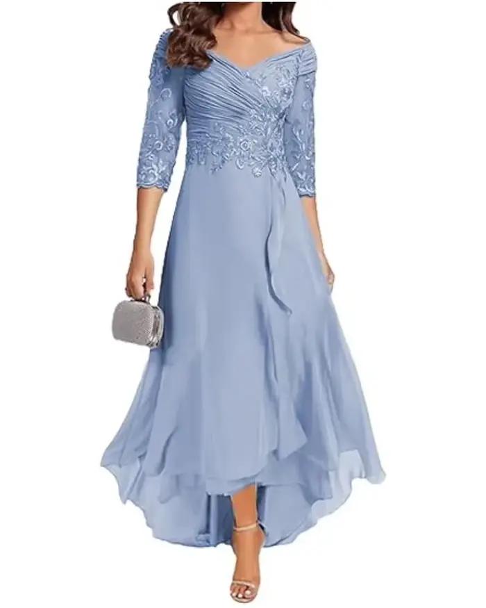 Robe de mère de mariée en mousseline de soie col V élégante pour soirées formelles et occasions spéciales