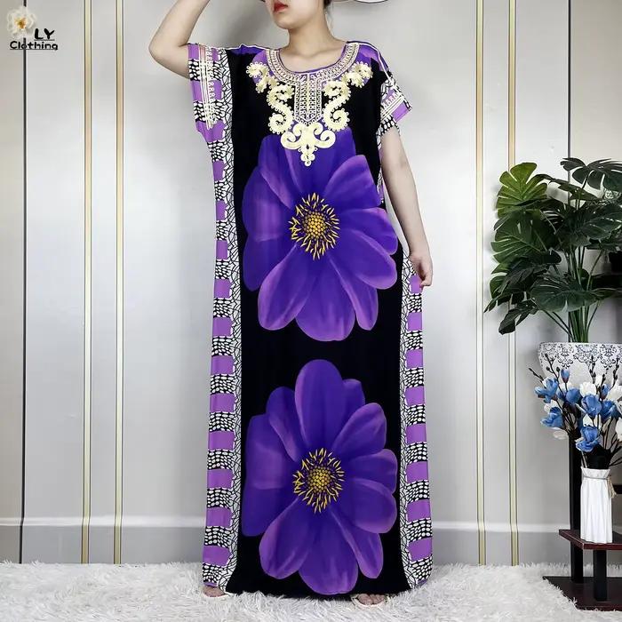 Robe à manches courtes en coton imprimé floral pour femmes