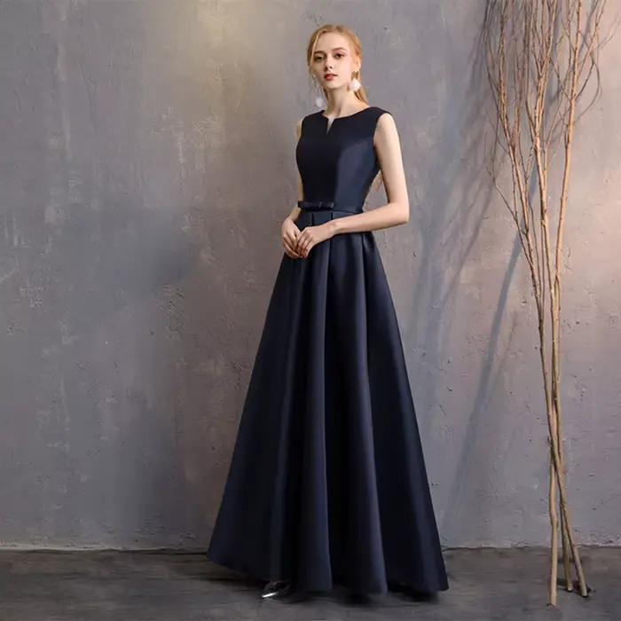 Robe de Demoiselle d'Honneur Formelle Bleu Marine Élégante Longue pour Soirée de Bal