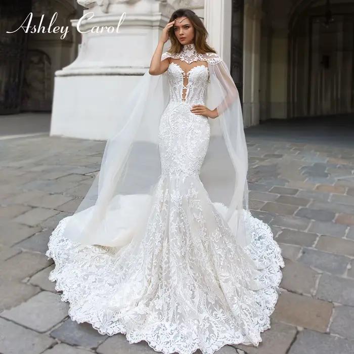 Ashley Carol sirène robes De mariée pour les femmes chérie avec châle Mit Cape perles 2 en 1 robe