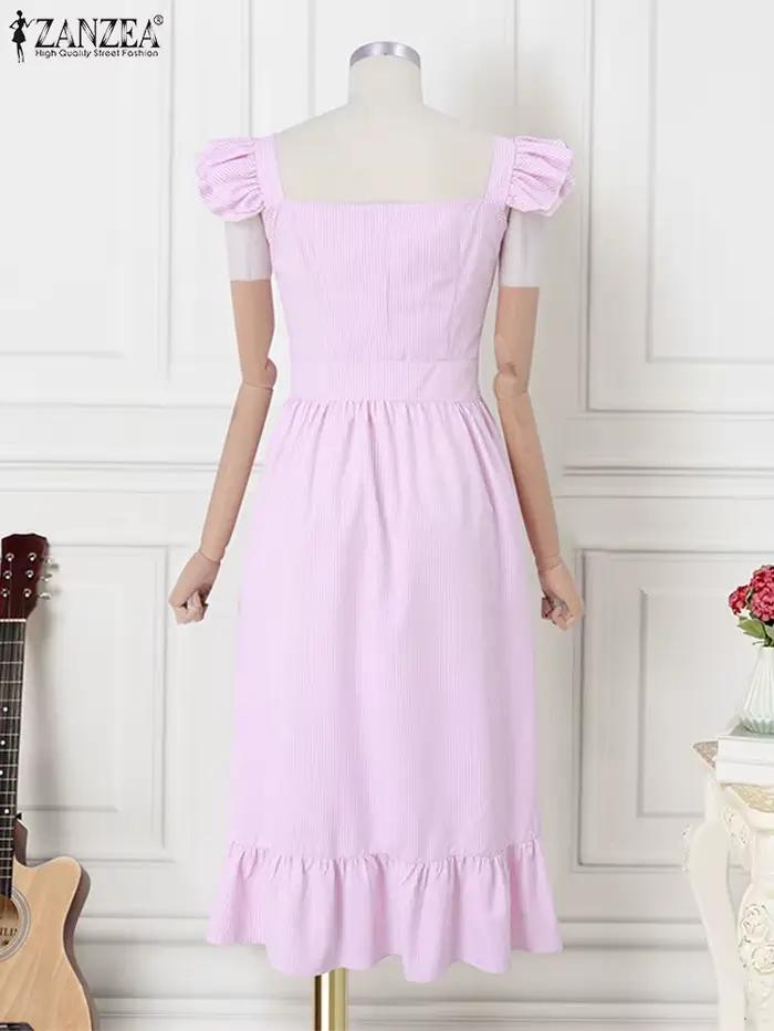ZANZEA Vintage Swing Robe Midi 2025 été rayé