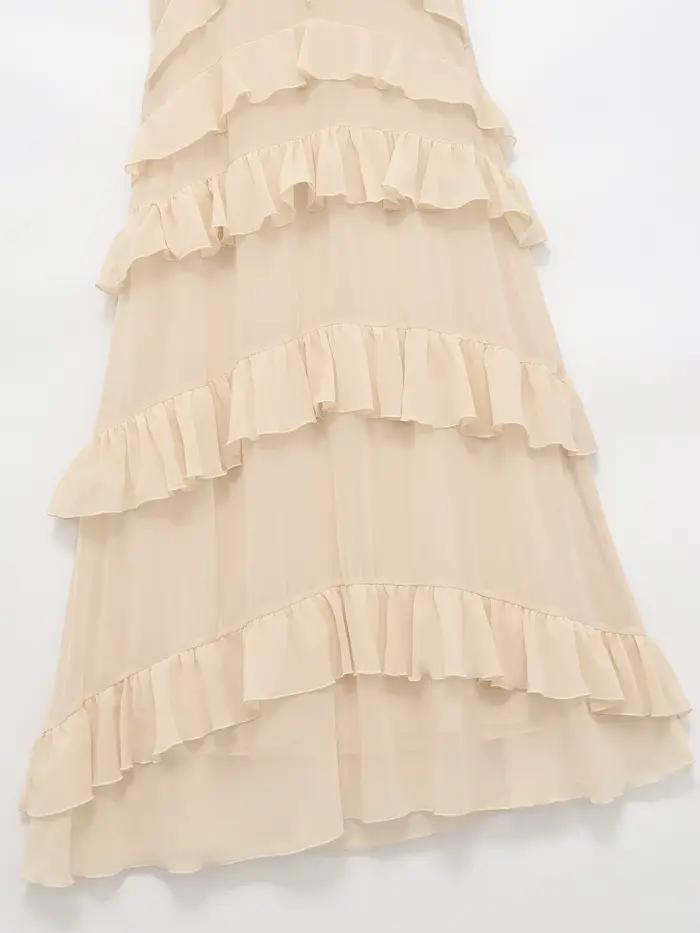 Robe midi élégante beige pour femme