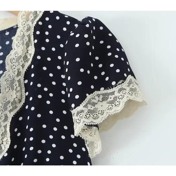 Robe longue bleu marine à pois pour femmes