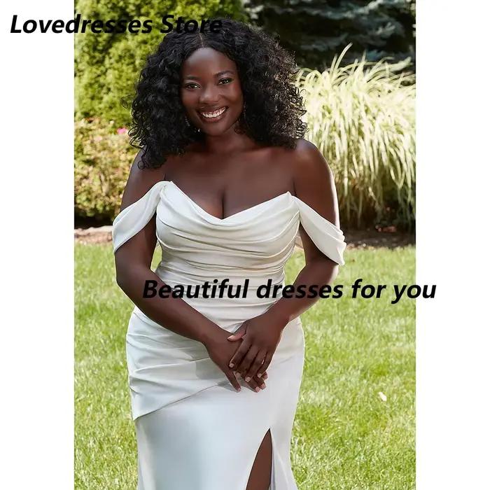 Robe de mariée pas cher personnalisée épaule dénudée une ligne Satin fente latérale balayage Train