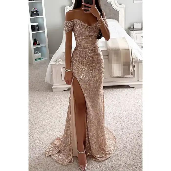 Robe longue noire élégante à une épaule