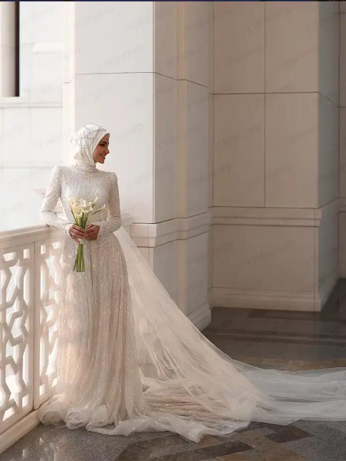 Robes de mariée musulmanes de luxe avec hijab