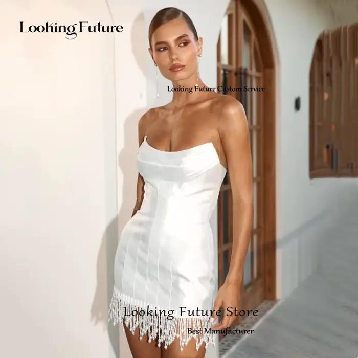 Robe de mariée courte élégante en satin blanc