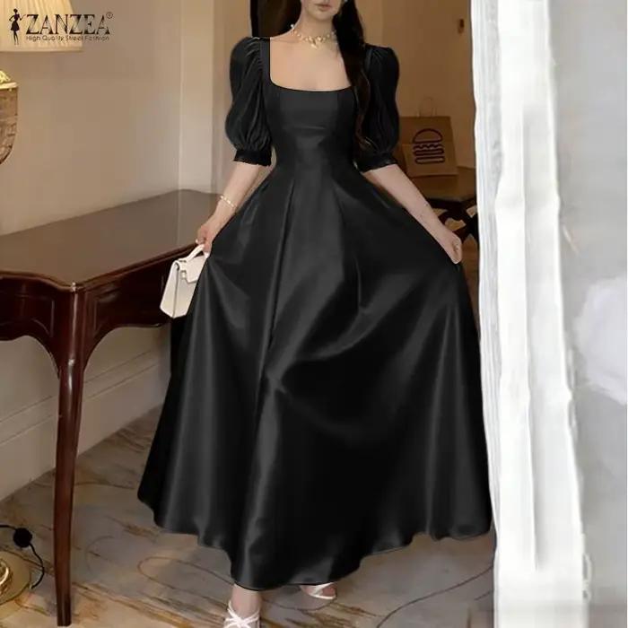 ZANZEA Robe d'été élégante pour femme à col carré et manches courtes bouffantes 2026