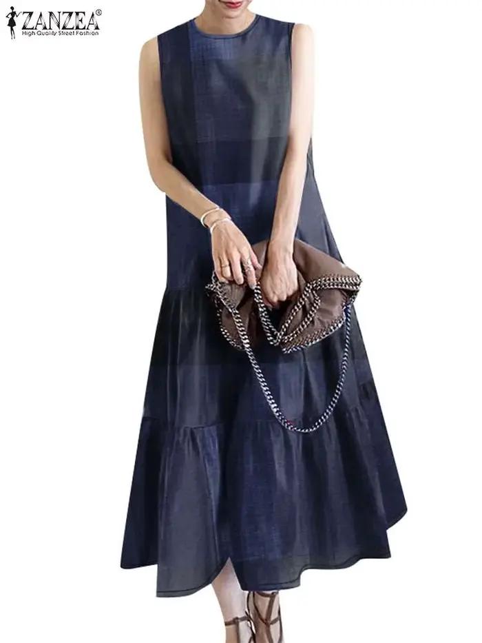 Robe mi-longue vintage à carreaux pour femmes