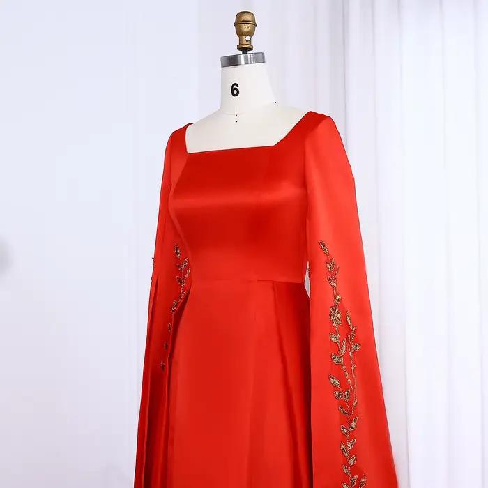 Sharon Said robe de soirée rouge élégante avec broderie florale dorée manches Cape fête de fiançailles pour mariage SS568 personnalisé