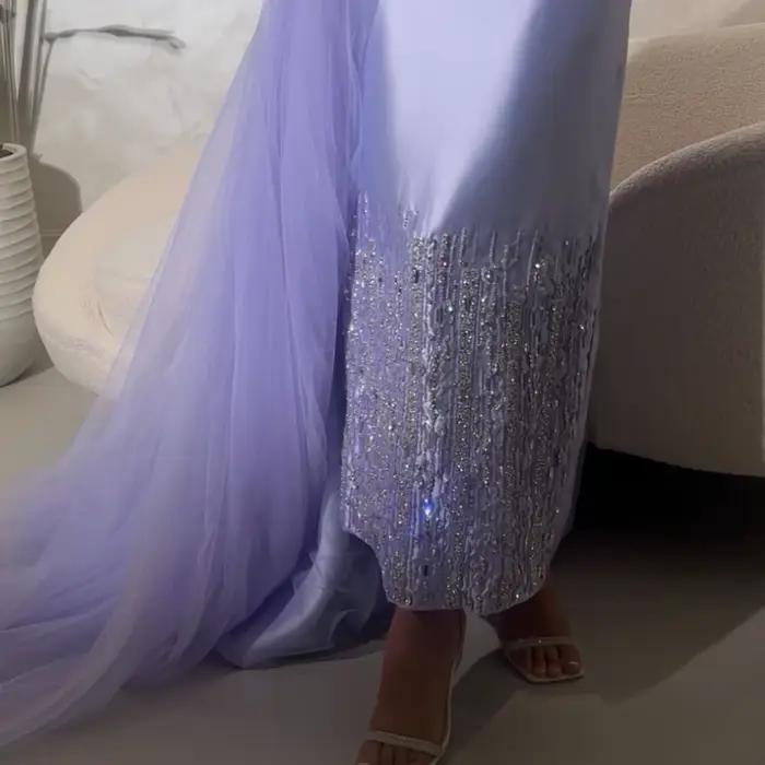 Robe Sharon Said en polyester vert sauge pour soirée officielle avec surjupe, décolleté d'une épaule, perles et plissé, tenue de mariage personnalisée pour femmes de tous âges