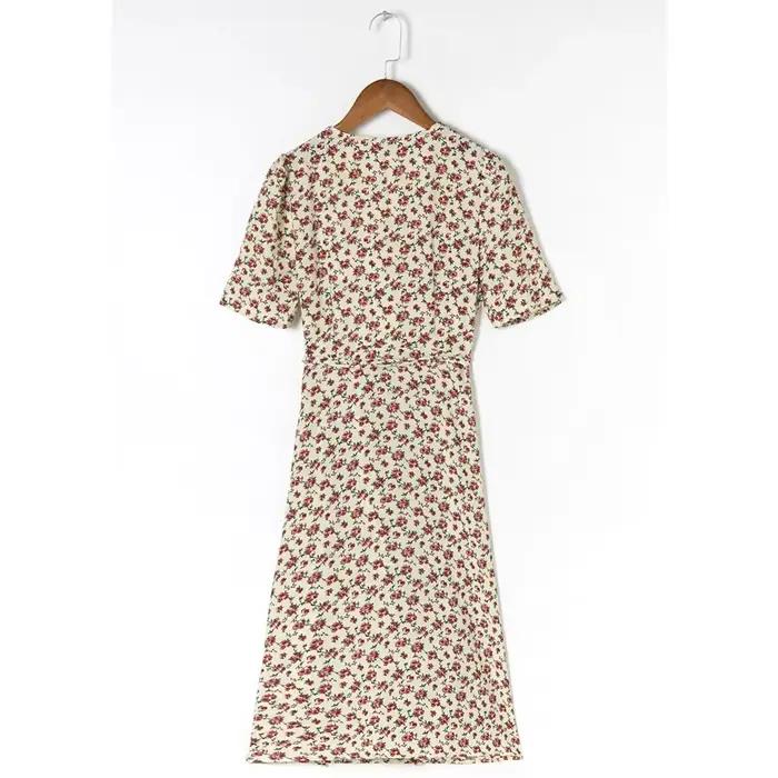 Robe mi-longue à manches courtes et col en V pour femmes