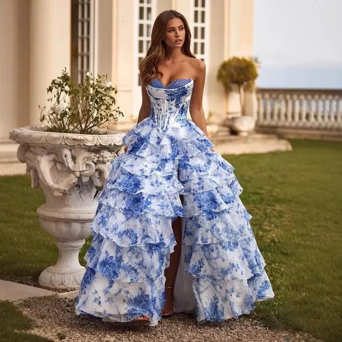 Robes de bal florales à volants pour femmes 2026