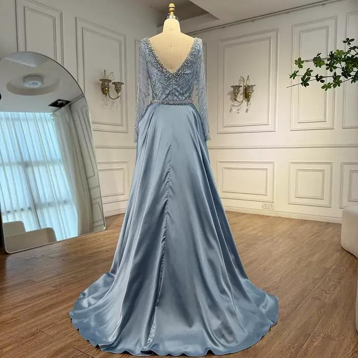Robe de soirée de luxe en perles bleues