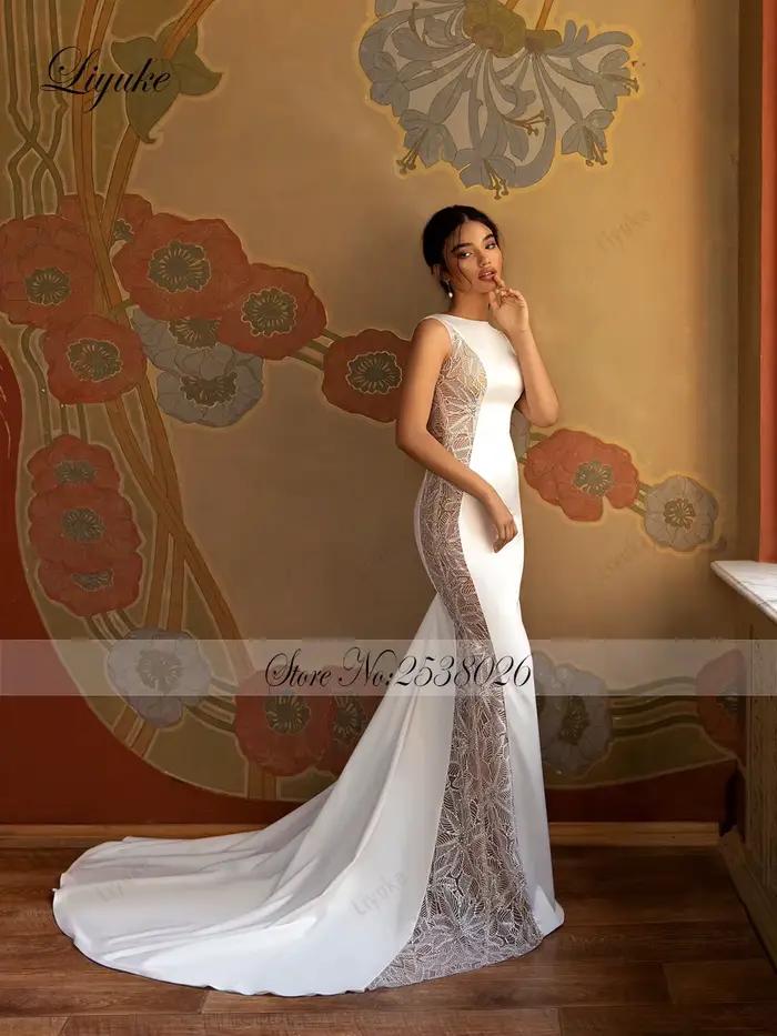 Liyuke personnaliser sur mesure charmante 2 en 1 robes de mariée sirène avec luxe de dentelle Satin étincelle élégance