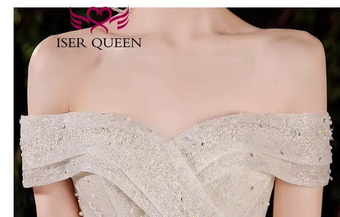 Personnalisé 2025 nouvelles robes de mariée Style européen Champagne et ivoire hors épaule ciel étoilé brillant Tulle
