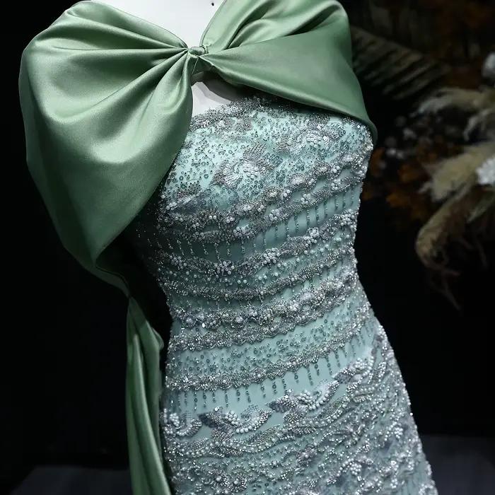 Sharon Said arabe sauge vert luxe dubaï robe de soirée avec Cape Champagne 2026 femmes robes de fête de mariage SS238B personnalisé