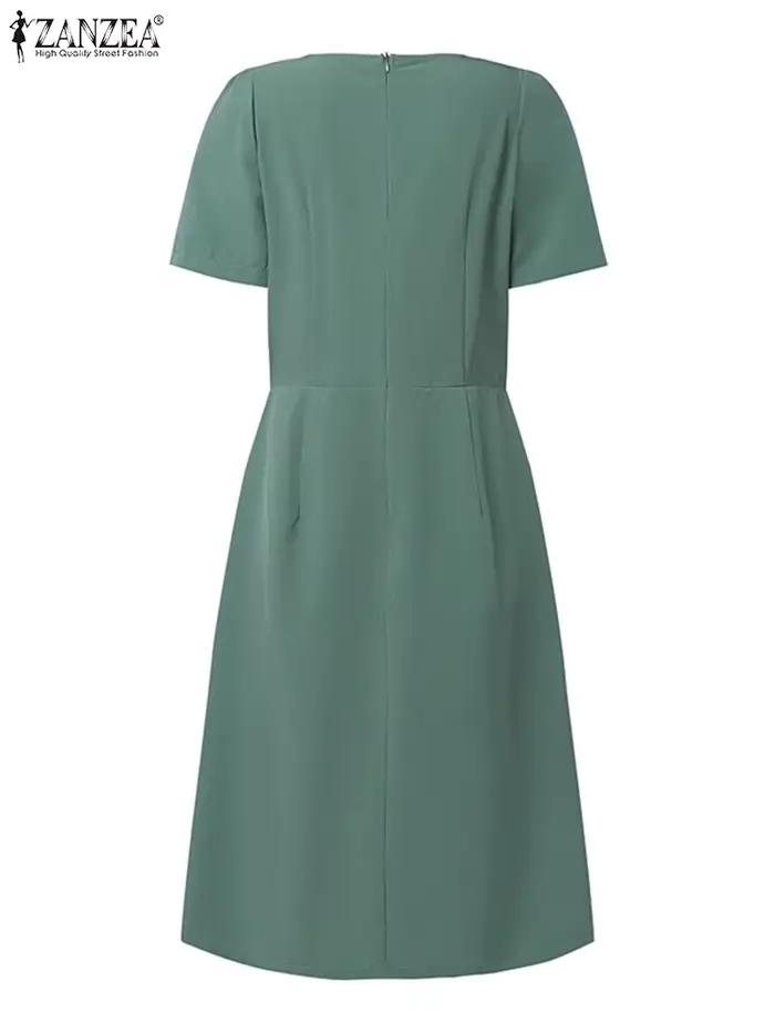 ZANZEA 2025 Femme mode robe plissée été à manches courtes col rond taille ajustée genou longueur Robes élégantes