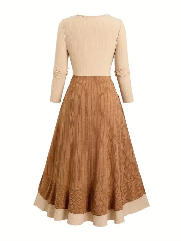 Robe longue en polyester tricoté léger grande taille avec motif patchwork et poche à pompon pour femmes occasions spéciales automne été