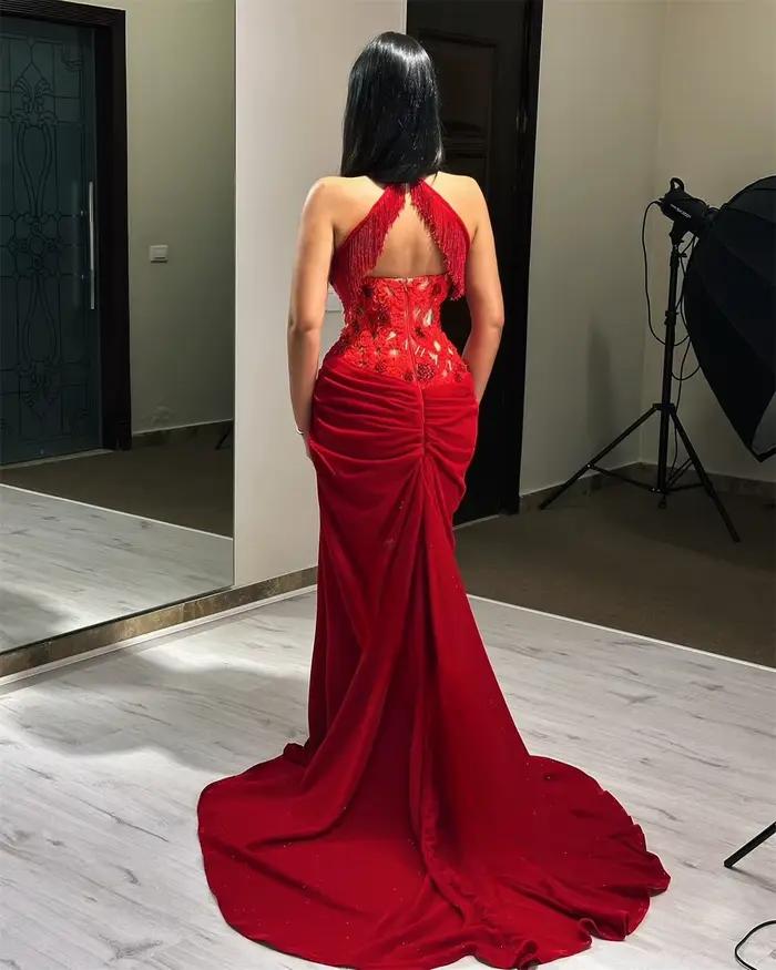 CENXUAN Chic sirène 2025 robes De bal avec Appliques licou plissé perles robe d'anniversaire De luxe Vestido De Noche personnalisé