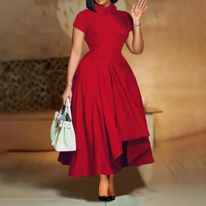 Robe d'église plissée à manches courtes pour femmes élégante ligne A occasionnelle polyvalente