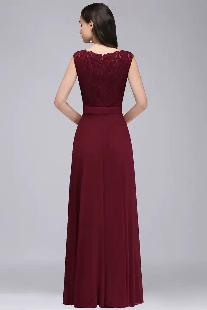 Robe de soirée longue bordeaux pour femmes