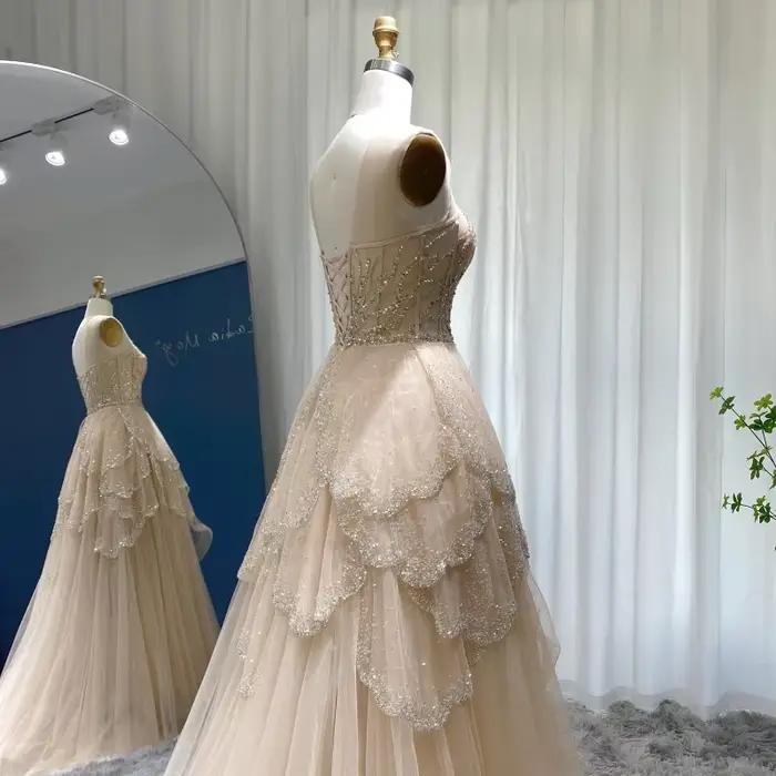 Sharon Said-Robe de Soirée Luxueuse de Couleur Champagne