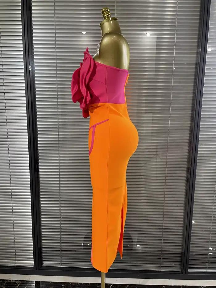 Robe longue moulante orange pour femme