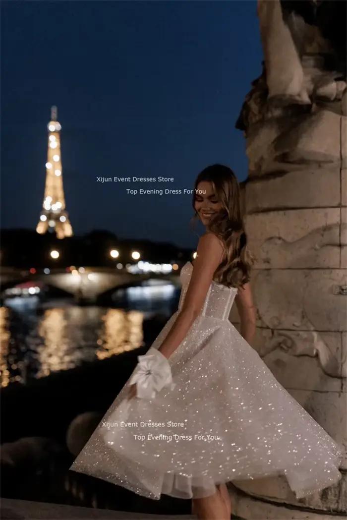 Xijun paillettes longues Robes De mariée chérie sans manches
