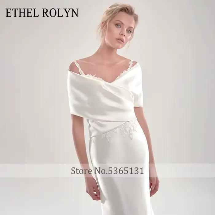 ETHEL ROLYN Robe De mariée sirène Satin dentelle Appliques bretelles Spaghetti dos nu avec veste robes