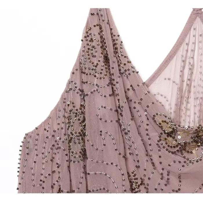 MUJER paillettes Tulle Mini robe femmes froncé Slip robes courtes pour femme de luxe fête
