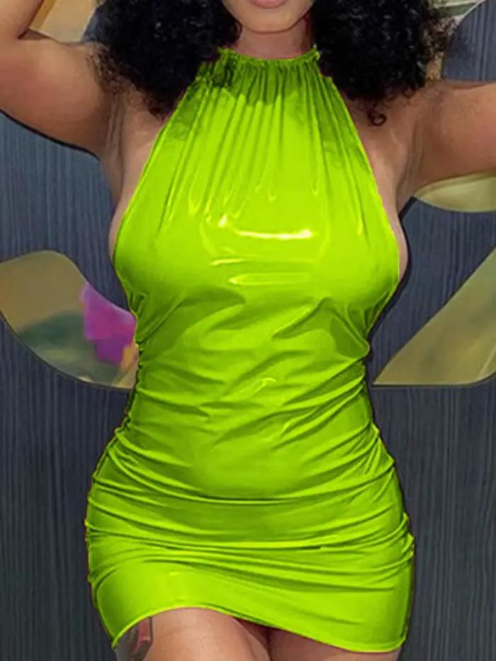 Robe moulante en Imitation cuir PU pour femmes