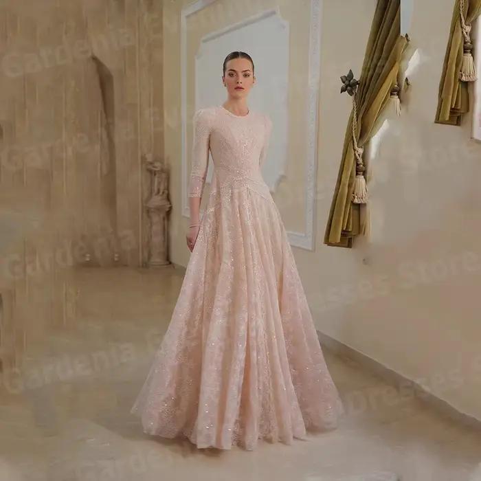 Luxueux une ligne femmes robes De Soirée O cou